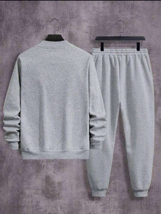 Men's Fleece Plain Grey Zipper Track Suit