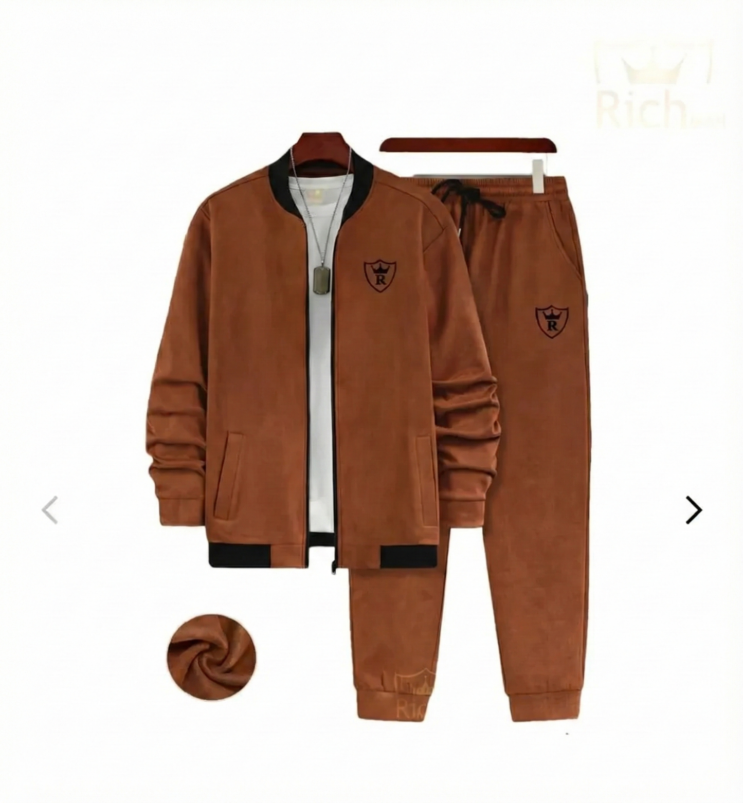 2 Pcs Men's Fleece Printed Zipper Track Suit