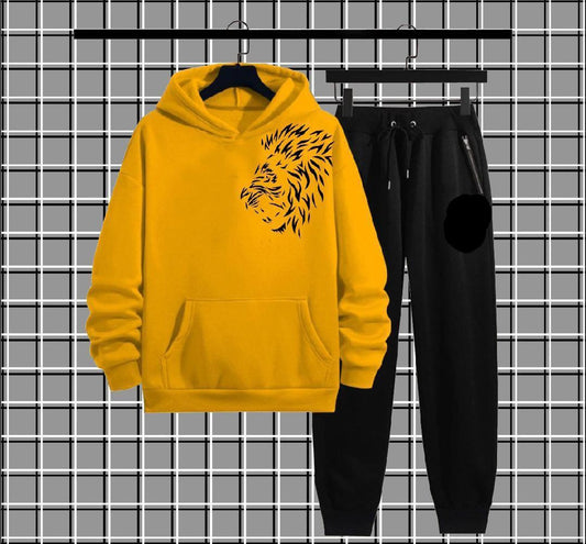 Men's 2 Pcs Fleece Graphic Sublimation Hoodie Track Suit - Yellow