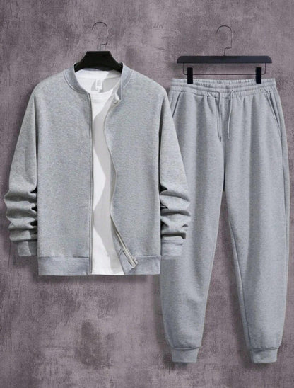 Men's Fleece Plain Grey Zipper Track Suit