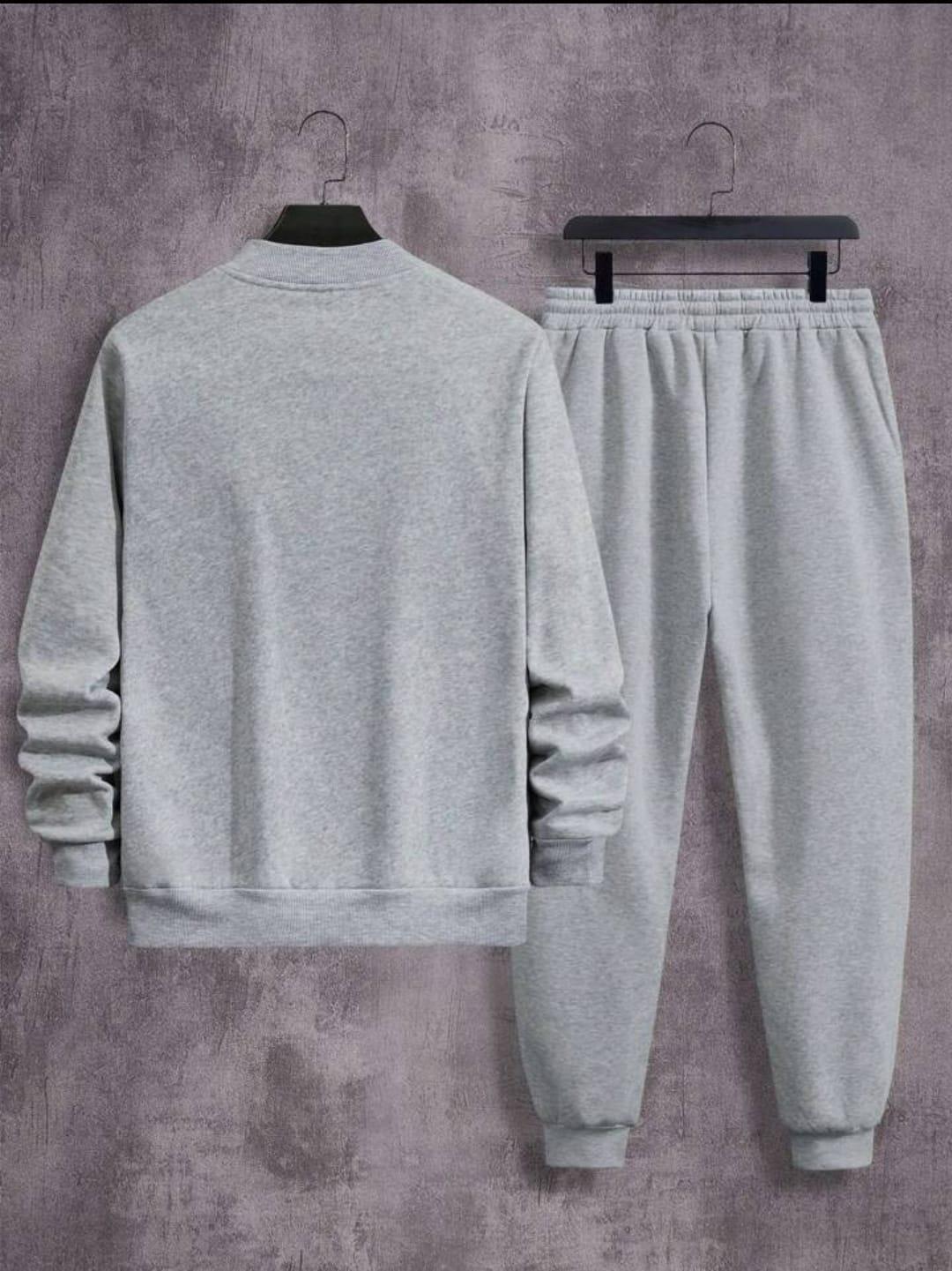 Men's Fleece Plain Grey Zipper Track Suit