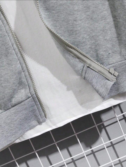 Men's Fleece Plain Grey Zipper Track Suit